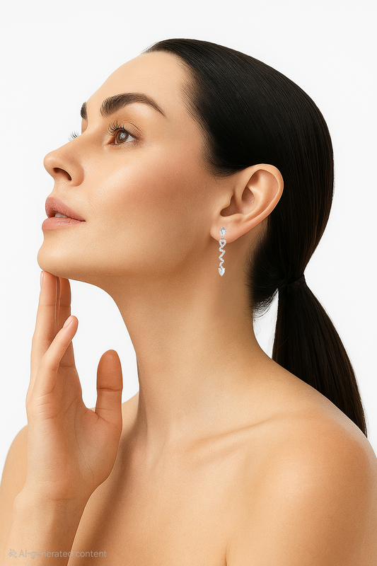 Zigzag Heart Drop Earrings with CZ Diamonds